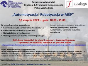 Read more about the article Webinarium – Automatyzacja i robotyzacja w MŚP – Fundusze Europejski dla Polski Wschodniej
