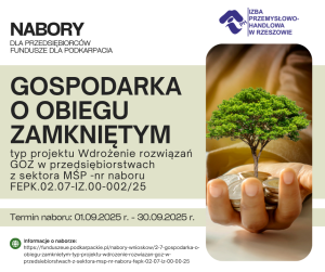 Read more about the article Gospodarka o obiegu zamkniętym, typ projektu Wdrożenie rozwiązań GOZ w przedsiębiorstwach z sektora MŚP